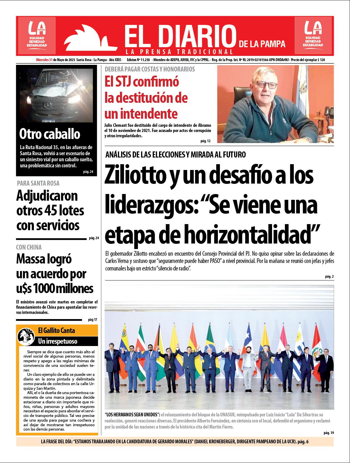 Tapa de El Diario en papel  mieacutercoles 31 de mayo de 2023